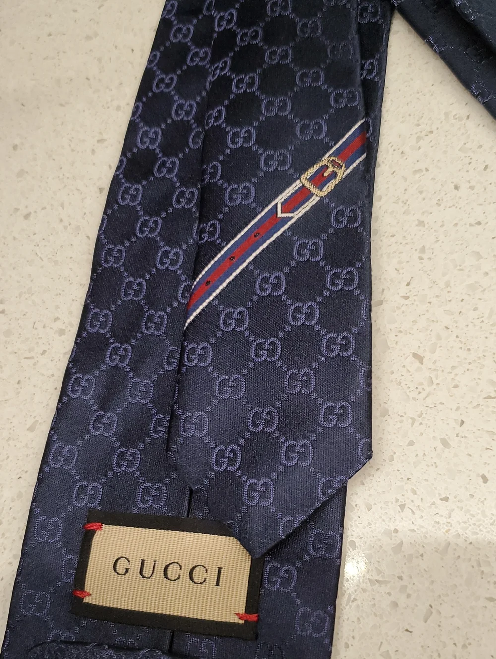 GUCCI Dark Navy Silk GG Jacquard Tie
